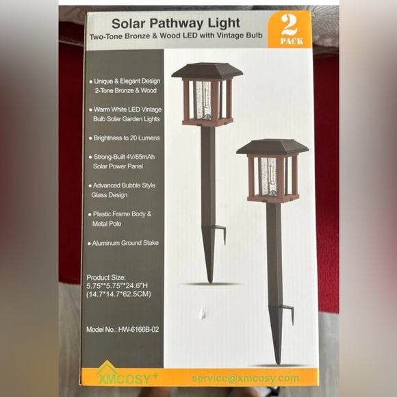 Solar pathway light TWO-TONE BRONZE & WOOD LED WITH VINTAGE BULB - Picture 1 of 3